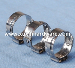 Single ear pinched hose clamp